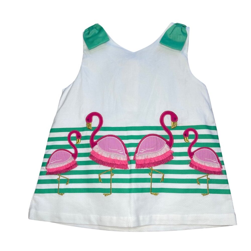 Crown & Ivy Kids Flamingo Top Girls Size 6 100% Cotton Fringe Accents Beach FLAW